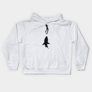 swimming girl and shark Kids Hoodie